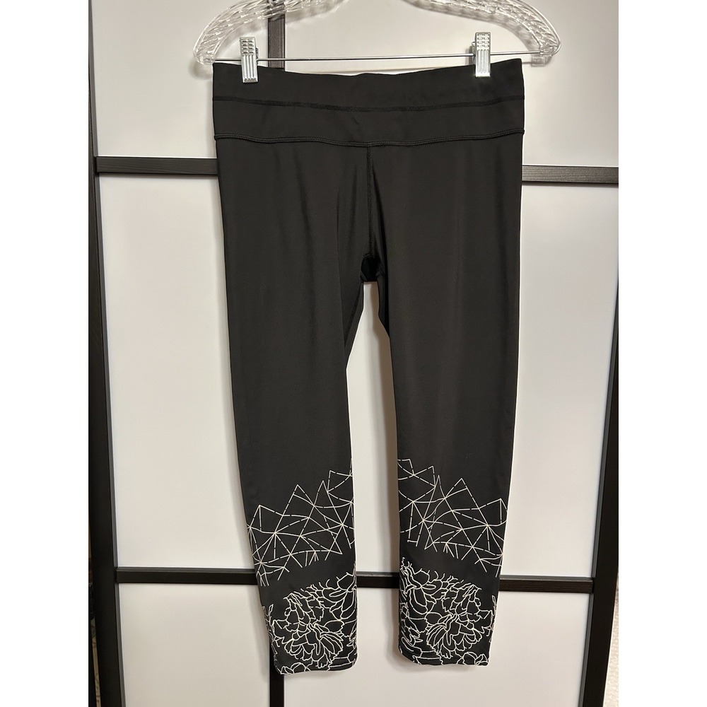 Athleta Graphic Floral Sonar 21" Capri Women's Small Black‎ Leggings Zip Pocket